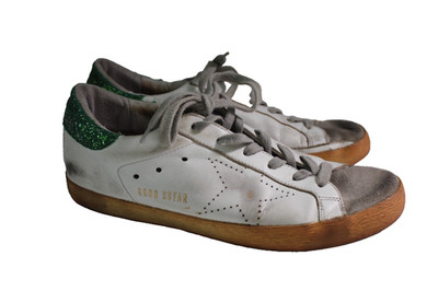 GOLDEN GOOSE Superstar GGDB SStar LaceUp Sneakers Flats Green Sparkle Leather 38