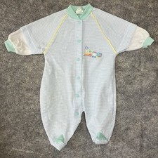 Vintage Terry Brand One Piece Sleeper Pajamas Waffle Knit Size 3-6 Months Trains