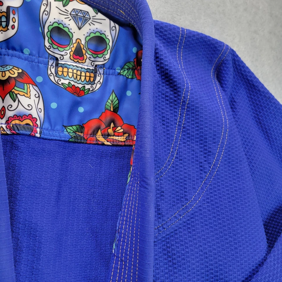 BJJ Gi A3 Azul Brasileño Jiu Jitsu Kimono Uniforme Chaqueta Adulto A-3 Calaveras Foto 3 de 4