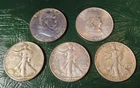 Silver Half Coins Lot Of 5. Benjamin And Walking Liberty