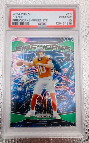 2024 Panini Prizm - Fireworks Bo Nix #23 Green Ice Prizm (RC)