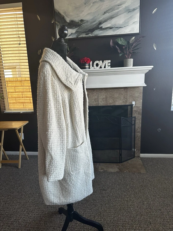 Chaquetón delantero ALFANI mujer crema tweed forrado MIDI botón. Talla 24W Foto 3 de 4