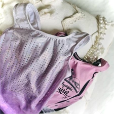 DESTIRA | L | Girls Leotard Lot Magenta Silver Sparkle Olympia Crown MSRP$125