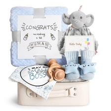 Baby Shower Gifts, Baby Boy Gift Basket Set Newborn Blanket Elephant Lovey Ba...