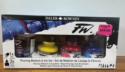 Daler Rowney FW Pouring Medium & Acrylic Ink Set 4pc New in Box