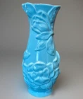 Vintage Turquoise Blue Red Wing Pottery Floral Vase 10 5/8" Tall