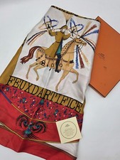 VINTAGE HERMES FEUX D  ARTIFICE FIREWORKS RED SILK SCARF WRAP 1937-1990 34X34
