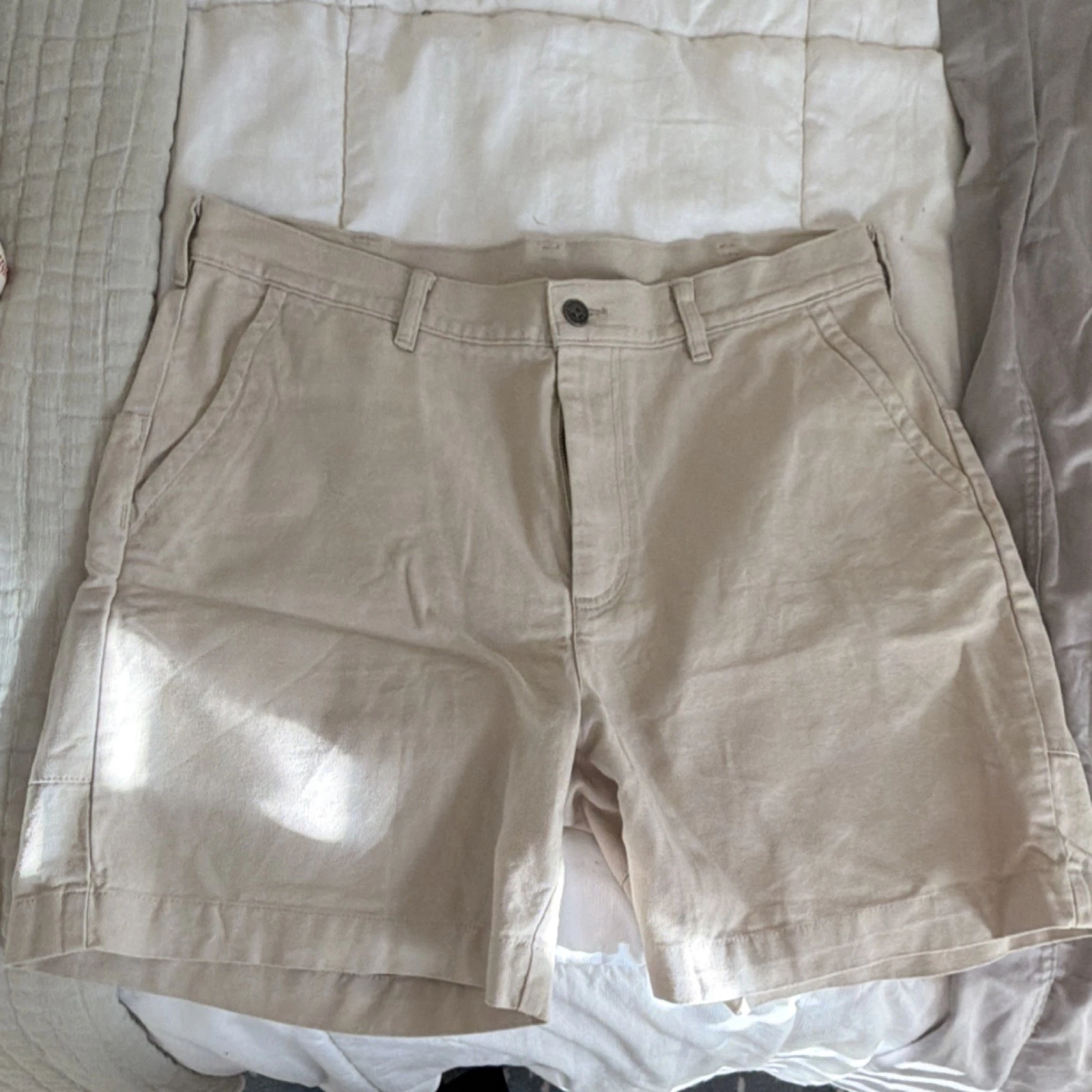 Patagonia Organic Cotton Men's Beige Chino Shorts Button Pockets Flat Front