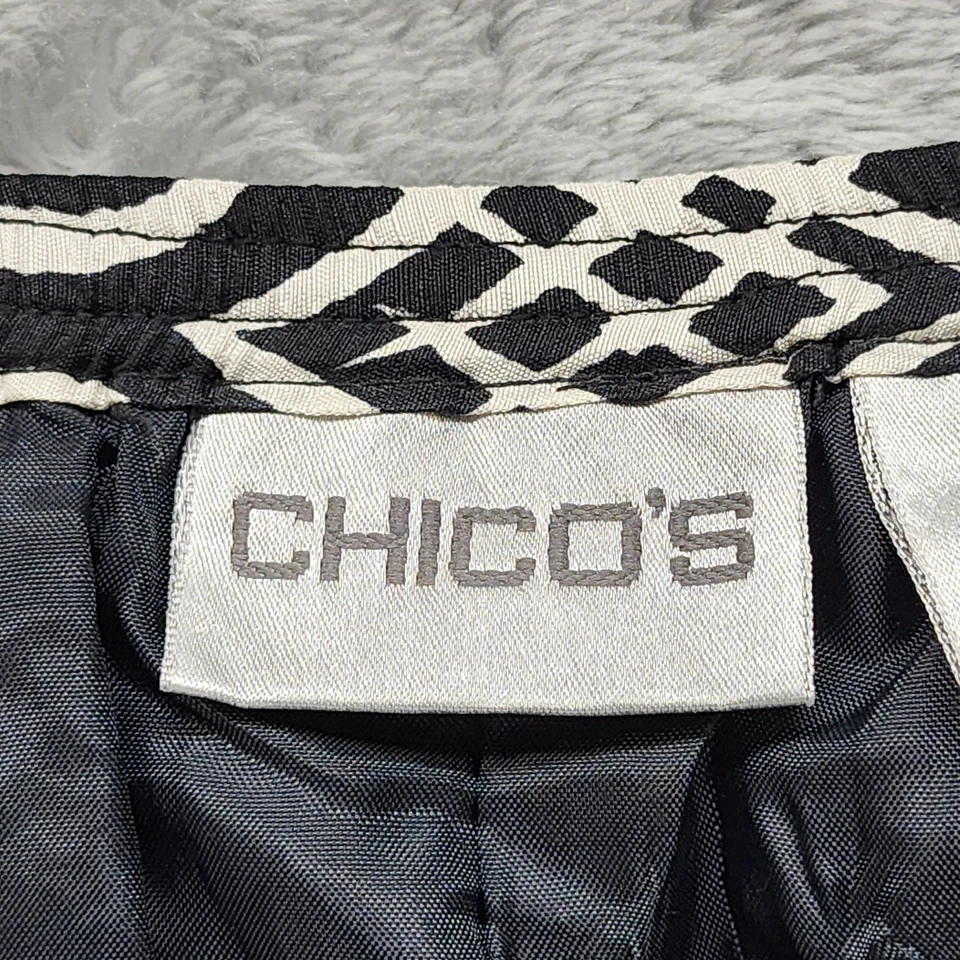 Falda Chico's Mujer 1 M/8-10 Negra Blanca Estampado Boho Seda Pull On Línea A Midi Foto 4 de 4
