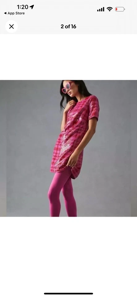 Anthropologie Maeve клетку блестки Shift платье красный розовый женщин с подкладкой новый с Ярлыками XS $180 - Изображение 2 из 4