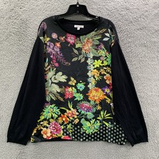 JOHNNY WAS Blouse Womens Medium Top Floral Cashmere Silk Black 
