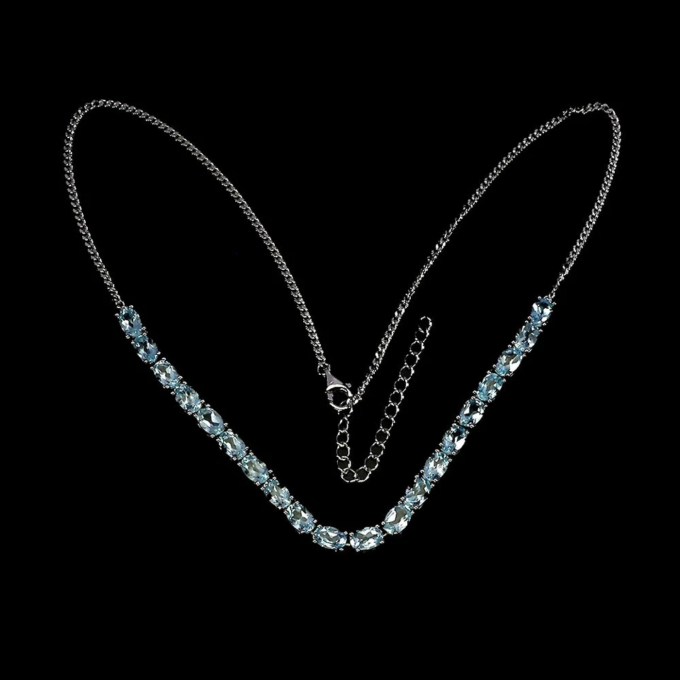 925 Argento Sterling Collana Ovale Topazio 6x4mm Naturale Gemma Gioielli 40.6cm - Immagine 2 di 4