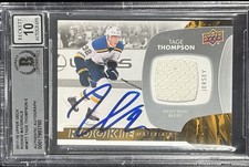 Tage Thompson Signed 2017-18 UD Rookie Materials #RM-TT RC BAS Auto Grade 10
