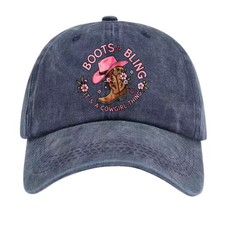 Boots Bling Cowgirl Washed Baseball Cap Adjustable Western Floral Hat