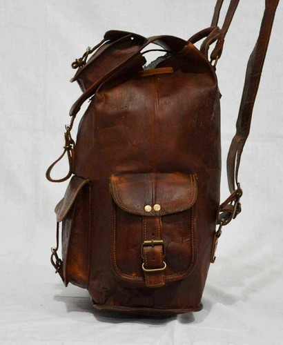 Vintage Echt Ziegenleder Rucksack Rucksack Gepäck Wandern Camping Reisetasche - Bild 4 von 7