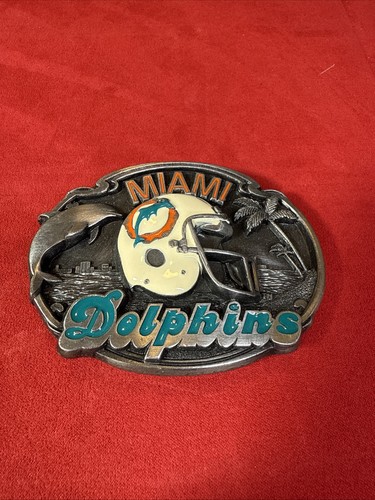Vintage 1987 Miami Dolphins NFL Football Pewter Belt Buckle /10000 Collectible - Picture 2 of 4