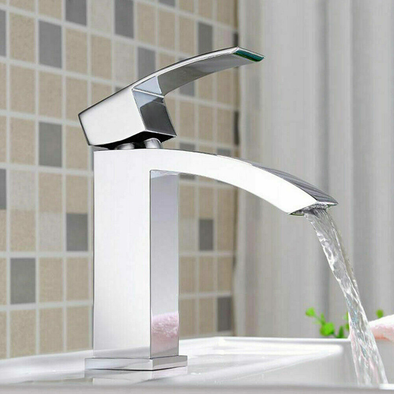 Modern Bathroom Basin Sink Tap Monobloc Mixer Faucet Waterfall Chrome
