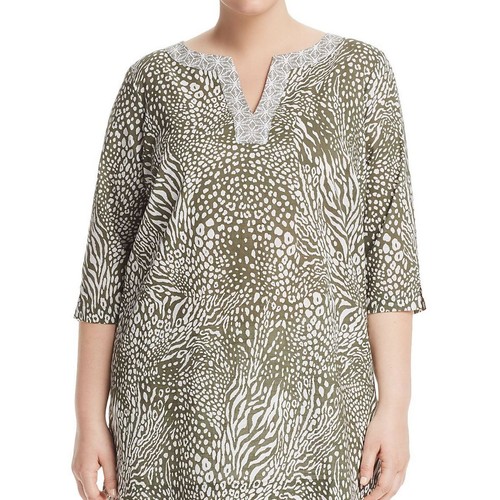 FOXCROFT Women's Olive Plus Toni Animal-print Cotton Tunic Shirt Top 14W TEDO