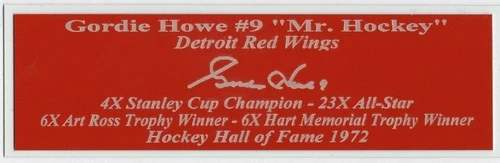 Gordie Howe Autograph Nameplate Detroit Red Wings NHL Auto Jersey Puck Photo