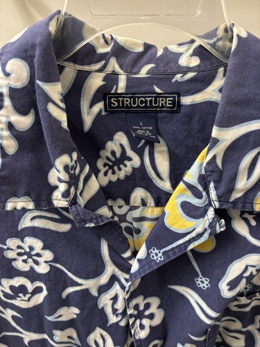 Vintage Structure - Blue Floral Button Up - Hawaiian Camp Shirt - Mens Size L - Picture 3 of 6