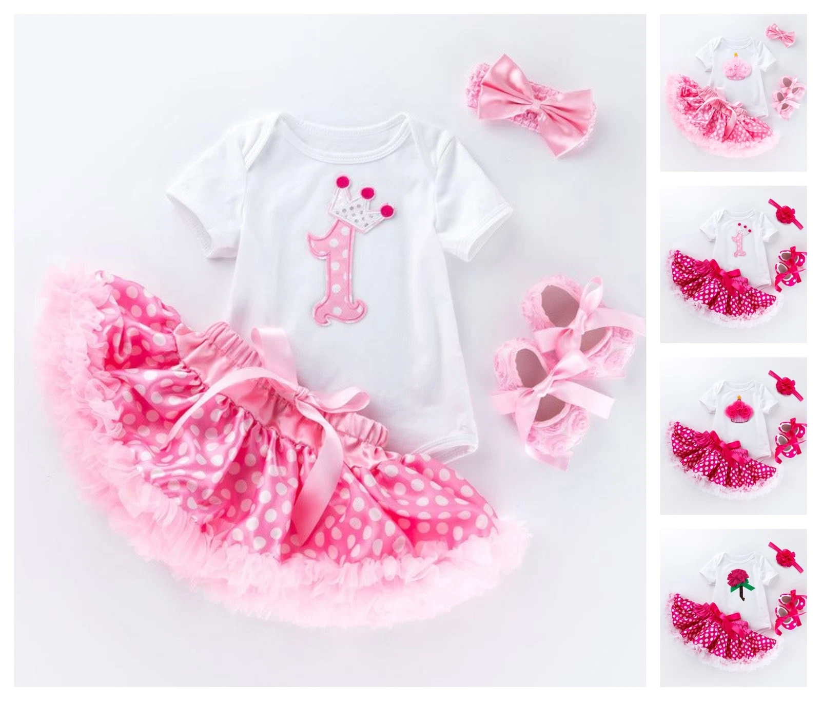 New Baby Girl First Birthday Outfit Flower Pink Tutu Skirt Party Kids Clothes