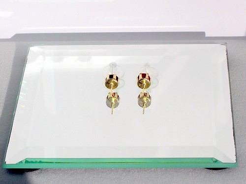 Mozambique Ruby Earrings Set In 14kt YGF, 2.03 Carat 6 mm Faceted Rounds, HPHT - Picture 7 of 12