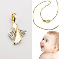 Baby Kinder Zirkonia Schutz Engel Echt Gold 333 Mit Kette Silber 925 Vergoldet