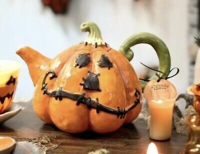 Blue Sky Clayworks fall Halloween Stitched Pumpkin Teapot
