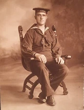 Circa 1900's Photograph of US Salior In Chair. 6" x 4" Portrait. WWI. Set-1