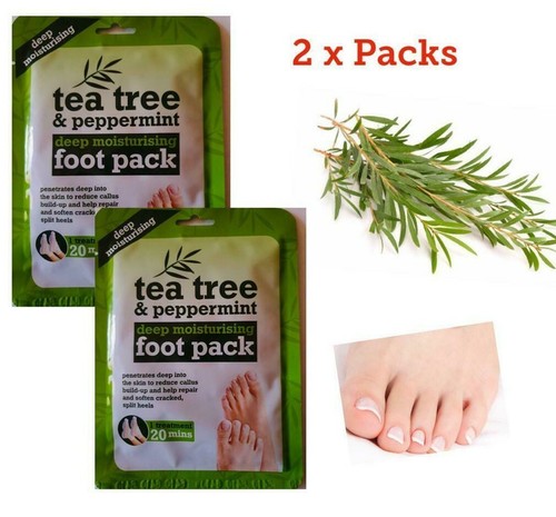 2 TEA TREE AND PEPPERMINT DEEP MOISTURISING HAND FOOT PACKS GLOVES SOCKS CHAPPED - Picture 2 of 8