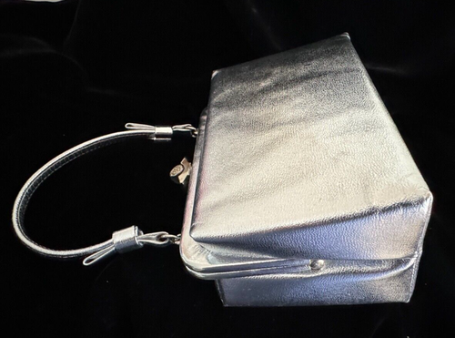 After Five Purse Silver Metallic Box Handbag Vintage Rhinestone Clasp & Bows - Picture 19 of 19