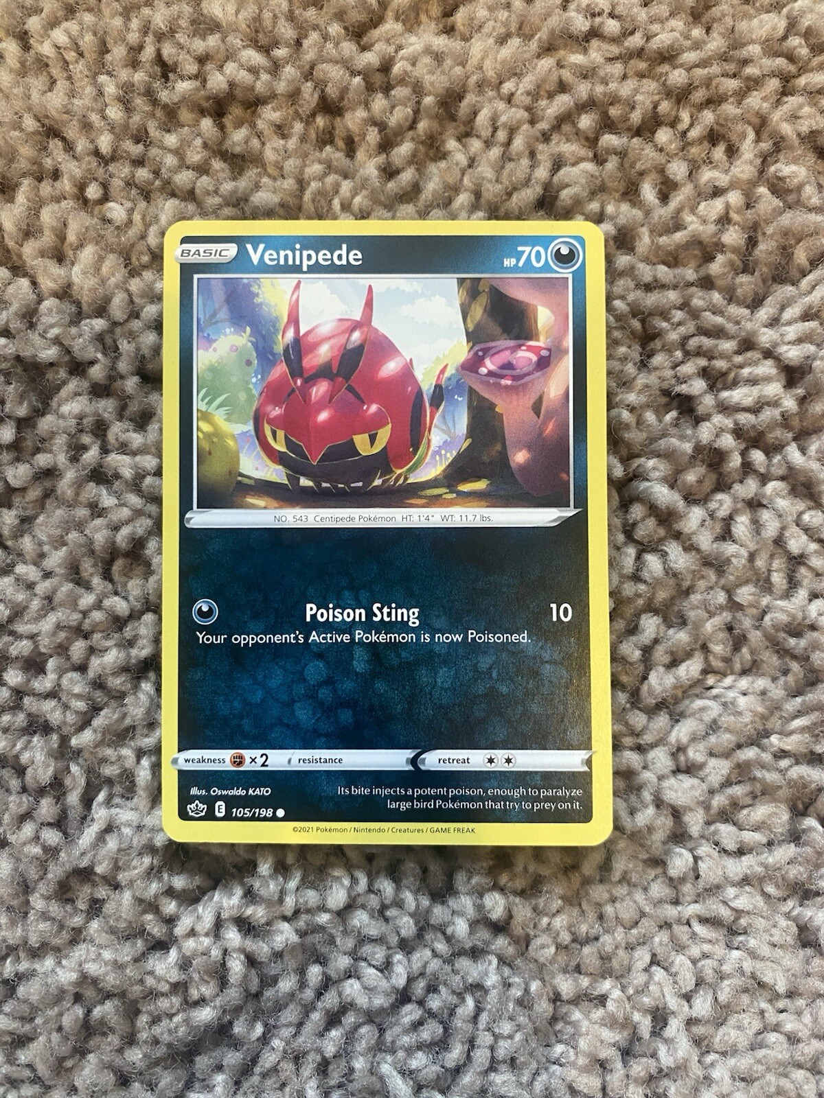 Pokemon Chilling Reign Venipede Common Card 105/198