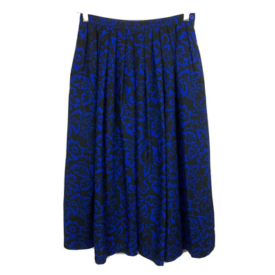 Rodier Skirt Womens Sz 12 42 Vintage Blue Black Floral Pocket Pleated Long Maxi