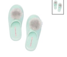 Victoria secret pom pom slippers brand new size medium 7/8 mint/grey