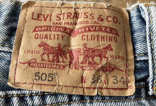 Levi 505 Jeans 36X34 Blue Denim Straight Leg Red Tab Mens Blemish Near Pocket - Picture 9 of 9