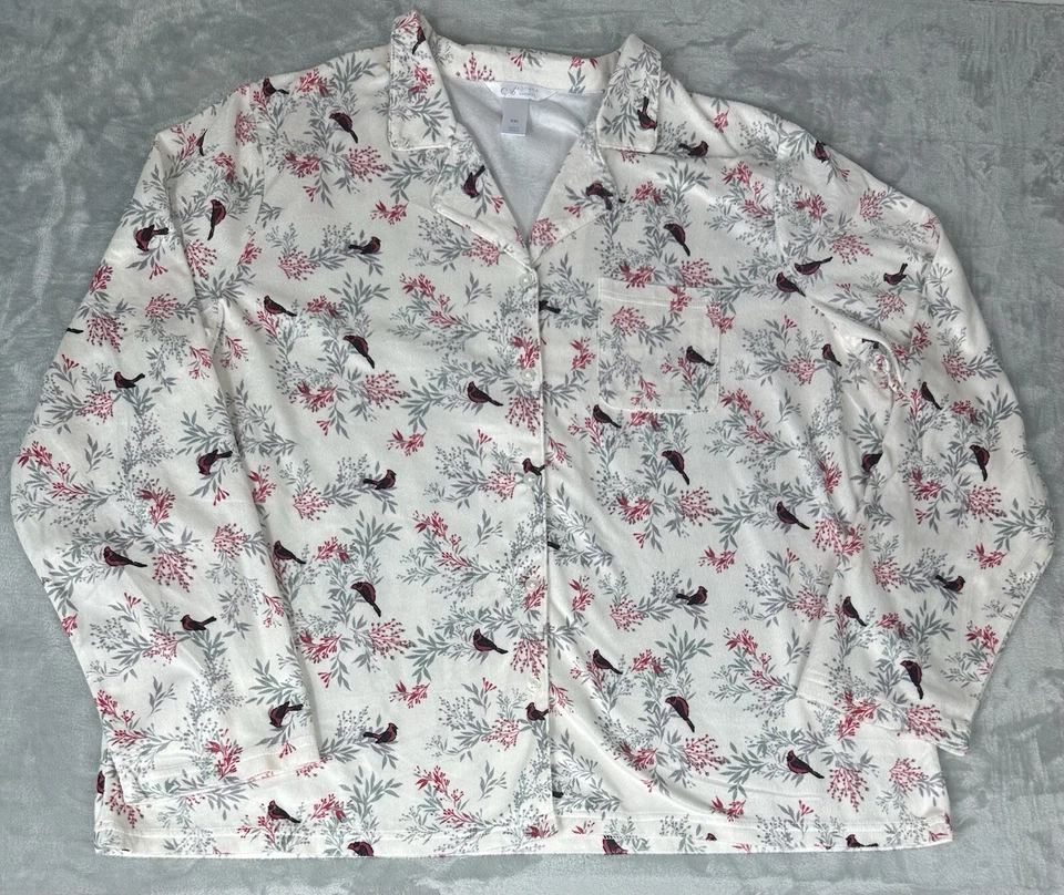 Conjunto de pijama Adonna XXL polar franela ropa de estar ropa de dormir floral pájaros cardinales Foto 4 de 4