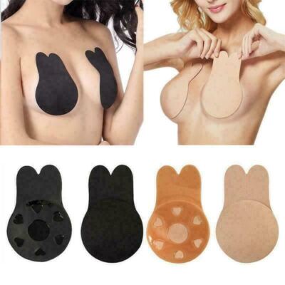 Women's 4 Pcs Invisible Breast Nipple Cover Lift Sticky Silicone Gel Push Up Bra