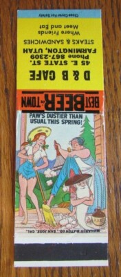 FARMINGTON, UTAH MATCHBOOK COVER: D & B CAFE EMPTY 1950s HILLBILLY MATCHCOVER -D