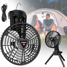 10400mAh 2in1 Foldable Rechargeable Camping Tripod Fan w/ LED Light Hanging Hook