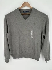NEW Polo Ralph Lauren Mens Sz 2XLT  Gray V Neck Sweater 100% Pima Cotton Y2