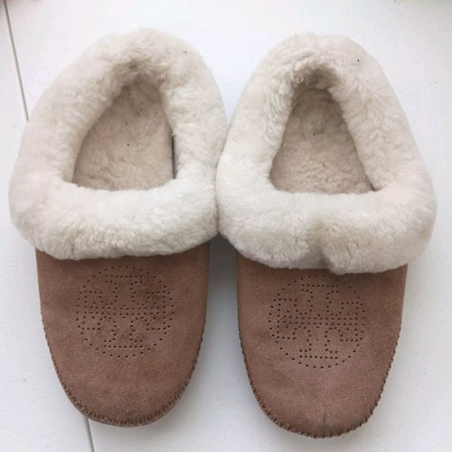 TORY BURCH Shearling Brown Suede Mules Home Slipper Comfort Everyday Size 5 M - 第 1/6 張圖片