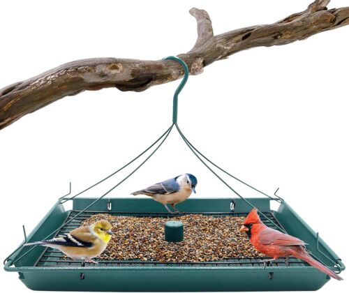 New 2-in-1 Platform Bird Feeder, Post Mount, Sturdy Metal Weathe