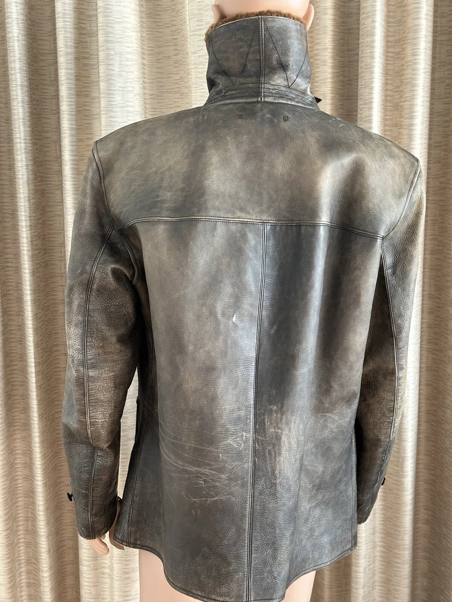 RRL Ralph Lauren Double RL Randall Shearling Cowhide Ranch Leather Pea Coat Rare
