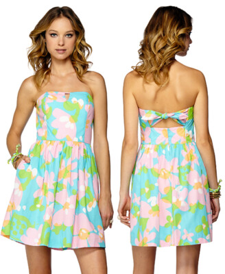 Lilly Pulitzer Richelle Shorely Blue Mojo Strapless Tie Back Fit