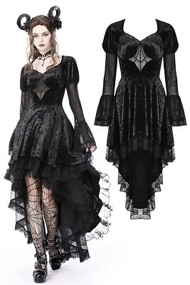 Dark In Love Women Black Gothic Punk Spider Queen High-Low Velvet Party Dress