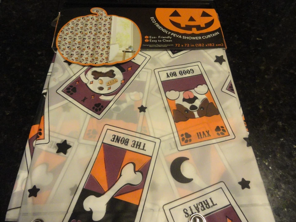 Новый Peva Хэллоуин оранжевый черный фиолетовый собак щенков душа занавески люверсы - Изображение 2 из 4