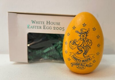 NIB Yellow White House Easter Egg Roll Egg w/Pamphlet 2005 George W. Laura Bush