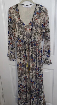 Fraiche By J Bohemian Maxi Dress S Floral Tassels Peasant Hippie Made In USA