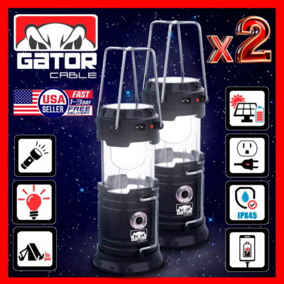 2-Pack Solar Camping Lantern Flashlight Lamp Portable Rechargeable LED USB Power