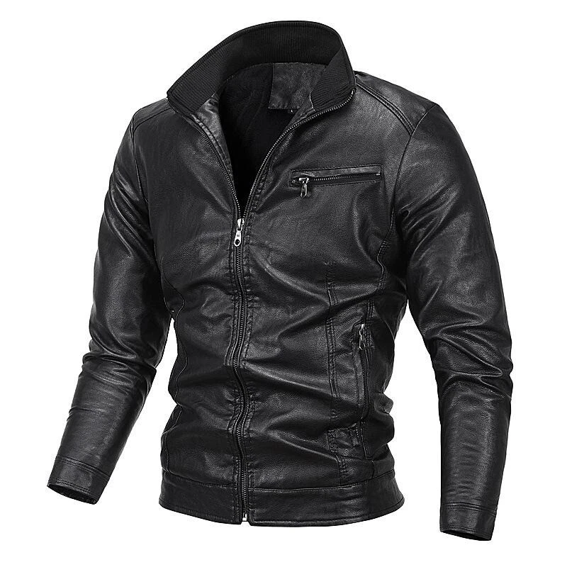 Men's Black & Brown Leather Biker Jacket Slim Fit Moto Style Zip Up Vintage Coat